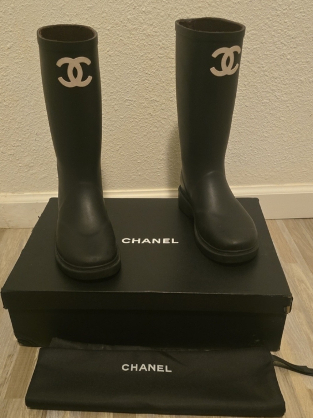 Chanel Rain Boots With CC Logo.